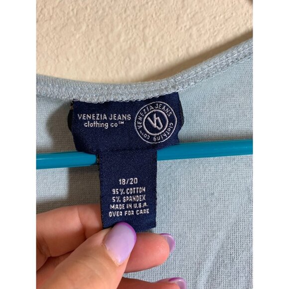 Venezia Jeans Elbow Length T Shirt Womens Size 18/20 Blue LS2 - Picture 3 of 4
